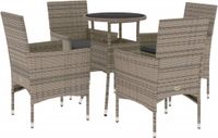 vidaXL 5-delige tuinset met kussens, grijs, van polyrotan met glas