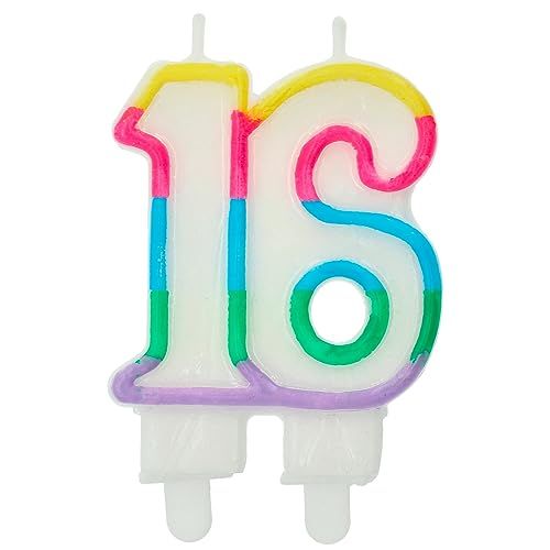 Folat 24180 taartkaars kleurblok cijfer/cijfer 16-7,5 x 6 cm verjaardagskaarsen voor verjaardag, verjaardagsdecoratie, voor kinderfeesten, bruiloften, bedrijfsfeesten, jubilea, meerkleurig, 6 cm