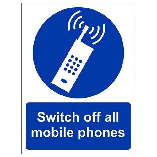 V Safety VSafety Switch Off Alle mobiele telefoons teken - 200mm x 300mm - 1mm Rigid Plastic