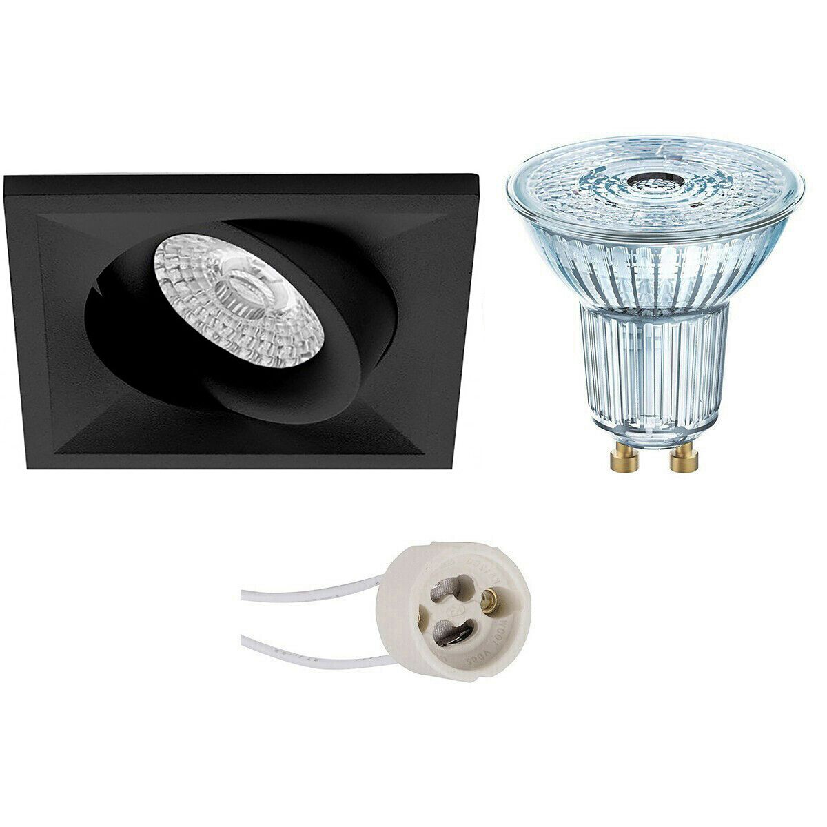 Osram LED Spot Set - Parathom PAR16 940 36D - Pragmi Qiundo Pro - GU10 - Dimbaar - Vierkant - Mat Zwart - 3.7W - 4000K - Kantelbaar - 80mm