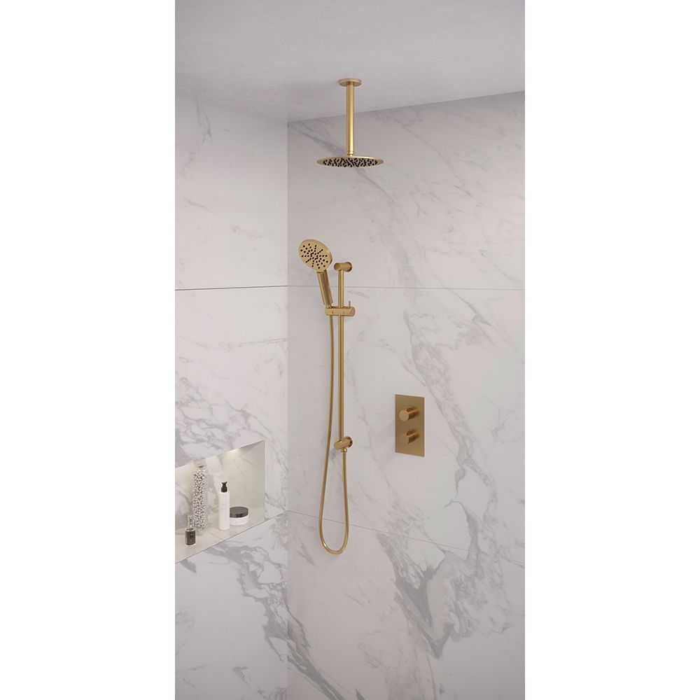 Brauer Gold Edition regendoucheset glijstang en ronde handdouche 3-weg Ø20cm goud