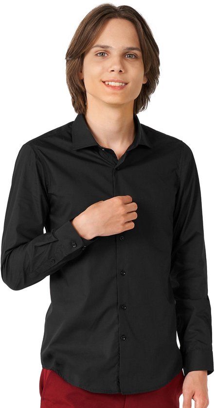 OppoSuits Lange Mouwen Overhemd Black Knight Teen Boys - Tiener Overhemd - Casual Effen Gekleurd - Zwart - Maat EU 134/140