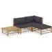 Salon de jardin 4 pièces avec coussins - Lot de 4 meubles de jardin - Meuble de jardin gris foncé bambou 356953