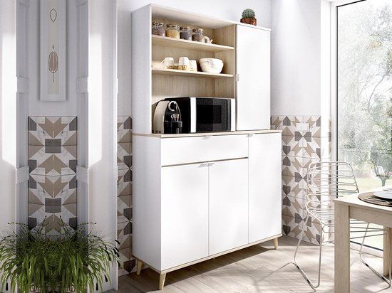 Merkloos / Sans marque Keukenbuffet WAJDI - 4 deuren, 1 lade en 3 nissen - Wit en eiken