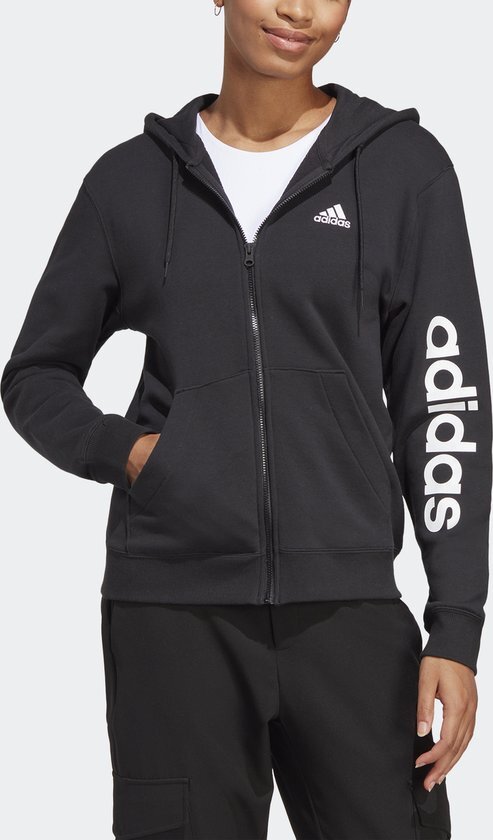 adidas Sportswear Essentials Linear French Terry Ritshoodie - Dames - Zwart- S