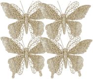 House of Seasons Edelman Bv Kerstboomversiering Vlinder - 4x stuks - 16 cm - champagne glitter - op clip
