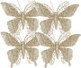 House of Seasons Edelman Bv Kerstboomversiering Vlinder - 4x stuks - 16 cm - champagne glitter - op clip
