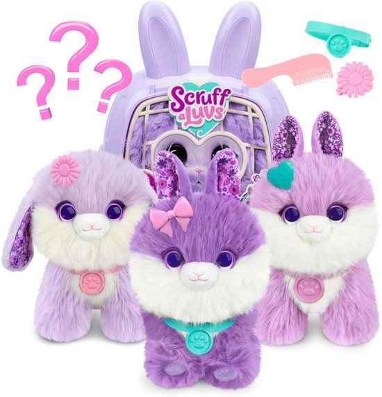 Top1Toys Scruff a Luvs Paarse Mystery Knuffel in Draagmand - Konijntje