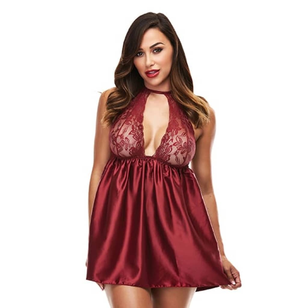 Baci Lingerie - Sexy Lace Babydoll Set Red S/M