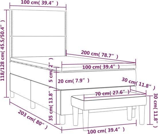 vidaXL Boxspring Bed - 100x200 cm - Donkergrijs - Stof