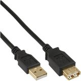 InLine USB-A verlengkabel | USB2.0 | 10W | verguld | zwart | 1,5 meter