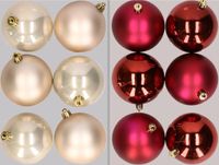 Merkloos / Sans marque Kaemingk B.V. 12x stuks kunststof kerstballen mix van champagne en donkerrood 8 cm