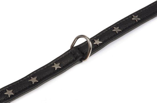DOGgear Leren halsband Stars - Zwart - S - 22-26.5 cm