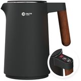 BALTER Roestvrijstalen waterkoker met temperatuurinstelling, 45 °C - 100 °C, dubbelwand, BPA-vrij, stil en draadloos, warmhoudfunctie, theekoker met temperatuurweergave, 1,5 l, 2200 W, zwart