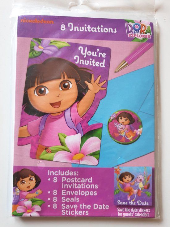 Dora the Explorer Uitnodigingen - 8 stuks - Kinderfeestje - Roze