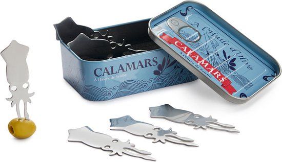 Balvi Cocktailprikker Snack Fork Calamars X6 In Metal Box