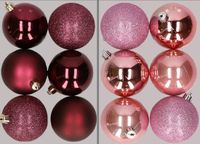 Billiet - Vanlaere 12x stuks boules de Noël en plastique mélange aubergine et rose 8 cm