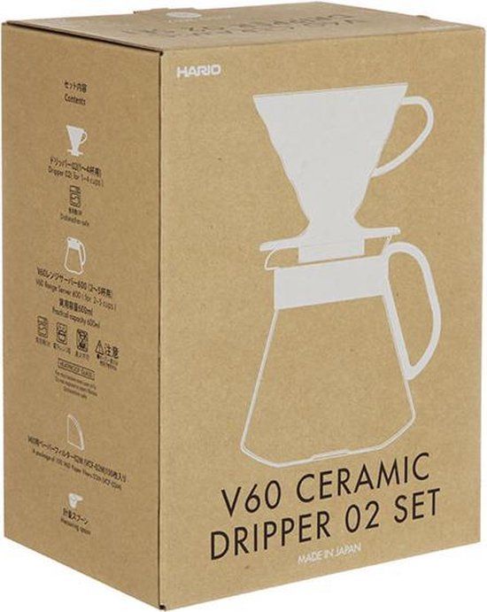 Hario V60 Set (Keramiek, Wit) - Handmatige koffiezetter - 0.60 l - 4 kopjes