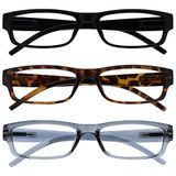 Leesbril The Reading Glasses Leesbril, zwart, bruin, grijs, licht, comfortabel, waardevolle spelers, set van 3 mannen, vrouwen RRR32-127 +1,00