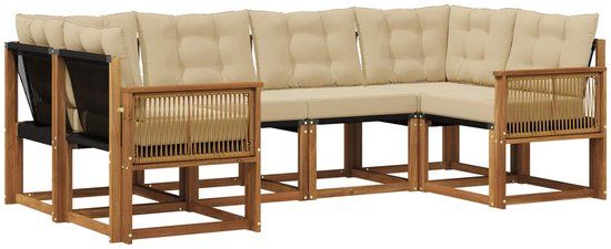 vidaXL Hoek loungeset 6-delig Acaciahout Natuurlijk en Beige