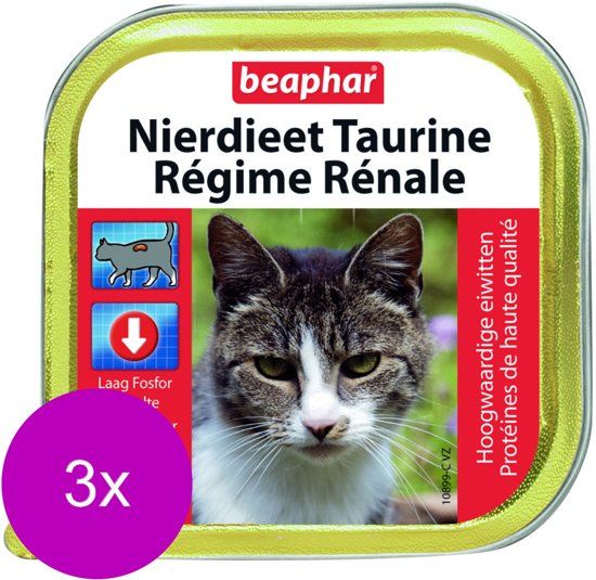 BEAPHAR Nierdieet Kat Multi Pack 6x100 g - Kattenvoer - 3 x Kip&Eend&Lam
