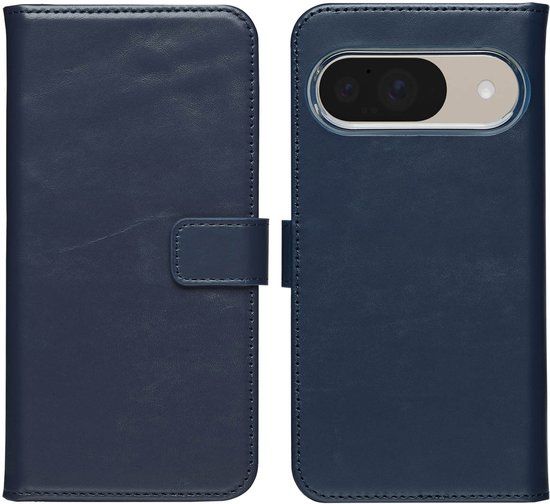 Selencia Hoesje - Echt Lederen Bookcase - Blauw - Geschikt voor Google Pixel 10 / Google Pixel 10 Pro