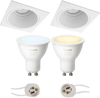 BES LED Pragmi Minko Pro - Inbouw Vierkant - Mat Wit - Verdiept - 90mm - Philips Hue - LED Spot Set GU10 - White Ambiance - Bluetooth