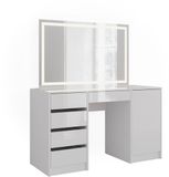 Vicco Table de maquillage avec lumière Sherry, Blanc/Blanc Laqué, 128,2 cm avec miroir LED