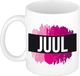 Bellatio Decorations Juul mok met roze verfstrepen - 300 ml - wit
