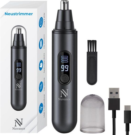 Nuvance Neustrimmer - Oplaadbaar & Afspoelbaar - Neushaartrimmers - Oortrimmer - Mannen & Vrouwen - USB C - Zwart