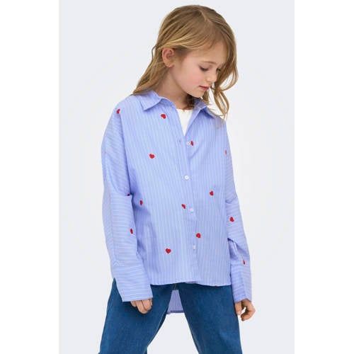 ONLY KIDS ONLY GIRL gestreepte blouse met hartjes lichtblauw