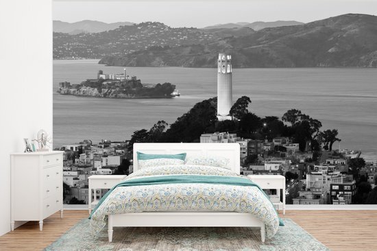 Nr1Wallpaper Behang - Fotobehang San Francisco met Alcatraz in de achtergrond in Zwart-Wit - Breedte 350 cm x hoogte 260 cm