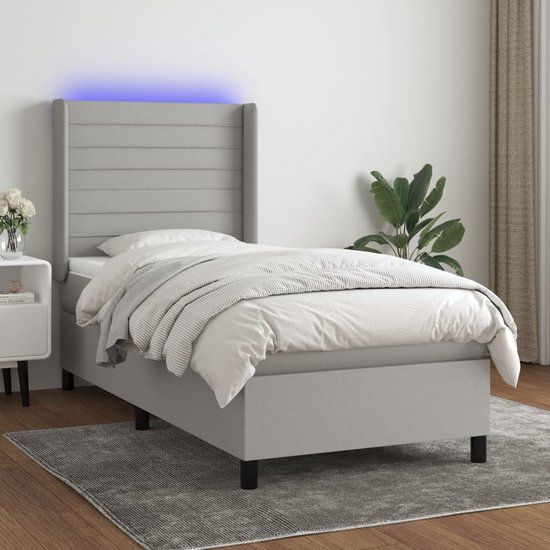 vidaXL Boxspring met matras en LED stof lichtgrijs 90x200 cm