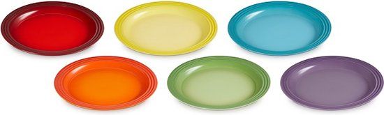 Le Creuset Rainbow Dinerborden - Set van 6 - 27 cm - Aardewerk - Meerdere kleuren
