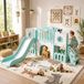 Toboggan pour enfants avec mur d'escalade - Set de jeu 9-en-1 - Intérieur et extérieur - Vert et blanc