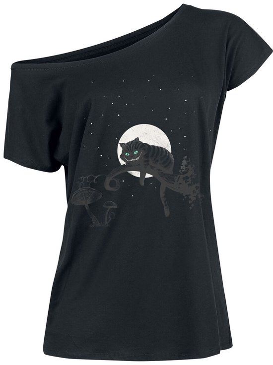 Alice in Wonderland Nastrovje P. GmbH & Co. KG Alice In Wonderland Chesire Cat Crazy Nights Dames T-shirt - zwart - S