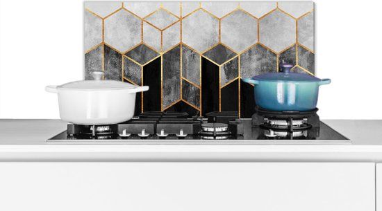 KitchenYeah Keuken Spatscherm - Luxe Design Hexagon Patroon Goud - 60x30cm