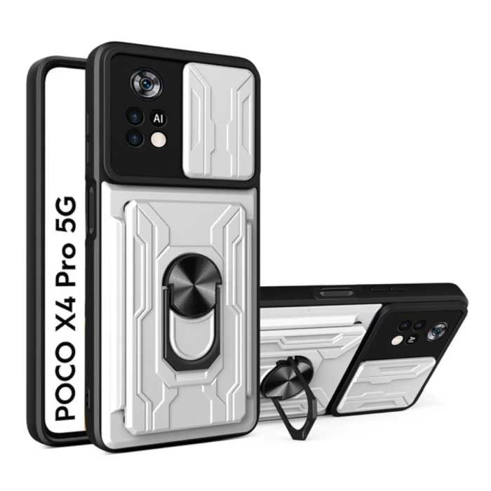 QMXD Xiaomi Poco X4 Pro 5G - Card Slot Case with Kickstand and Camera Protection - White