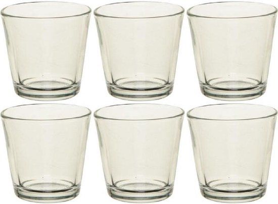 6x Theelichthouders/waxinelichthouders transparant glas 7 cm - Glazen kaarsenhouder voor waxinelichtjes 6 stuks