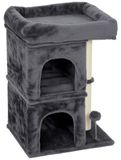 PawHut Kraboom, klein, 66 cm hoog. Kattenboom met 2 verborgen ruimtes, speelbal. Donkergrijs