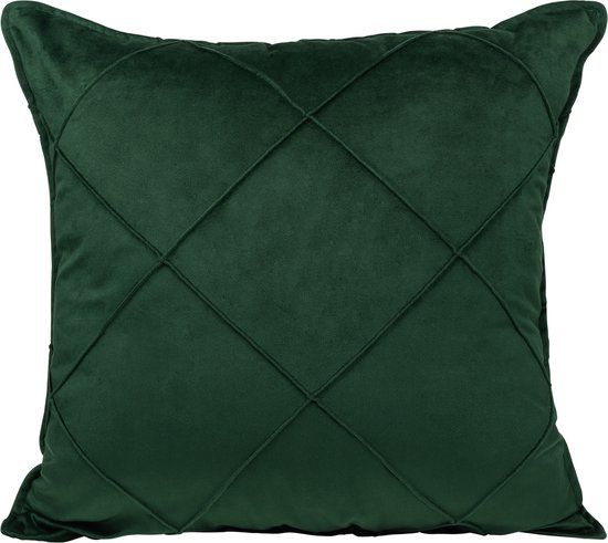 QUVIO Kussensloop met ruit patroon - 50 x 50 cm - Fluweel - Donker Groen