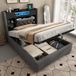 MODFU Gestoffeerd Bed - Met Opbergruimte En LED - Retro - Voor Slaapkamer - Linnen En Metaal - Grijs - 90 x 200 cm