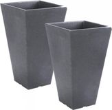 Pro Garden Hoge bloempot voor buiten - 2x stuks - kunststof - antraciet grijs - 24 x 24 x 35 cm - vierkant