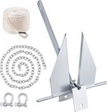 VEVOR Fluke-ankerset Thermisch Verzinkt Staal Fluke-anker 4 kg met Ketting van 2,4 m, Touw van 22,86 m en Twee Sluitingen van 9 mm, Bootanker voor Kleine Vaartuigen onder de 5,49 m, Zeeën, Rivieren en Kusten