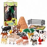 Benza ferme animaux set – 40 pièces – figurines d'animaux avec tapis de jeu et accessoires – en tube avec poignée