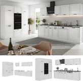 Vicco R-Line keukeneenheid, Wit landelijk/Wit, 180 cm goudkleurig eiken werkblad