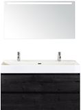 BES LED Maxx XL Badmeubelset 120 cm - Black Oak - Wastafel Kube Enkel 2 Kraangaten met Sence Spiegel