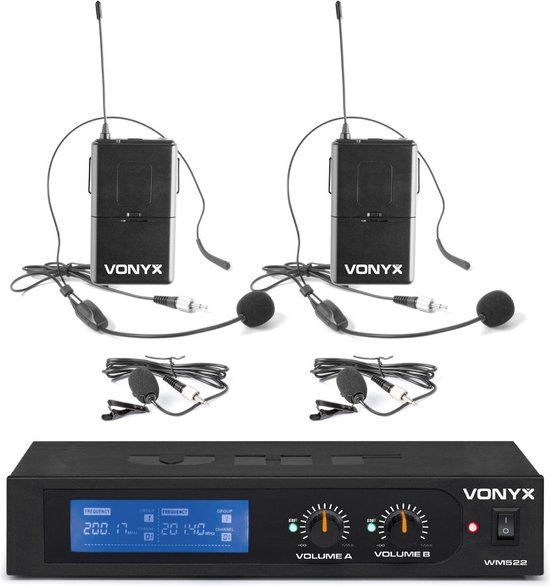 Vonyx WM522B Draadloze Microfoonset - 2 Headsets & Bodypacks