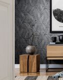 Noordwand Behang met bladeren print - Zwart/Metallic