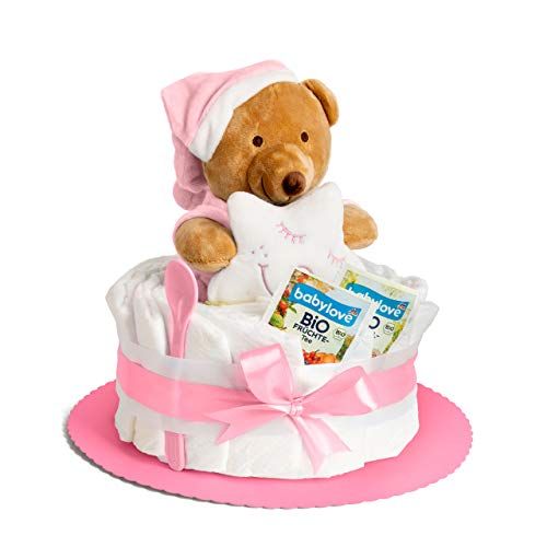 Homery Luier taart met Teddy muziekdoos - cadeau voor baby party of geboorte - keuze voor jongens en meisjes